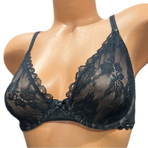 Victoria’s Secret Unlined Semi Demi underwire lace bra black 34C - Picture 3 of 7